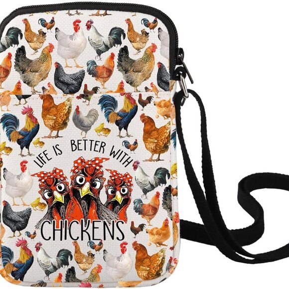 Chicken Crossbody Bag Canvas Farmer Gift Life Is Better With Chickens Unisex - Picture 1 of 7